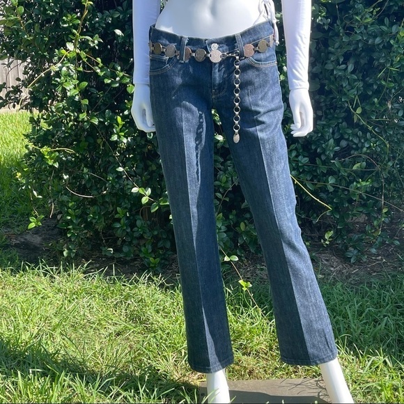 7 FAMK Dark Pleated Embroidered Bootcut Jeans - Picture 1 of 15